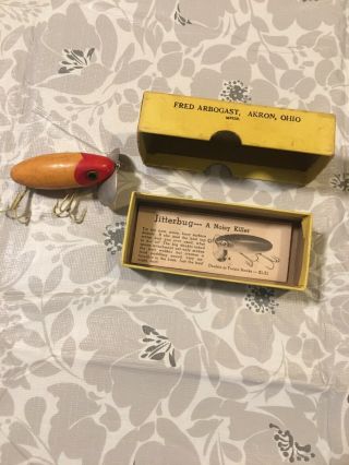 Early Wood 1939 - 40 First Generation Fred Arbogast Jitterbug Fishing Lure & Box 8