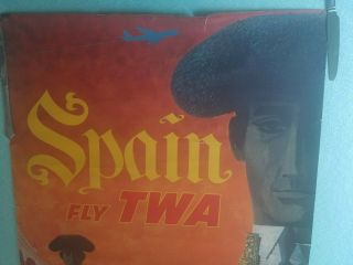 Vintage Travel Poster TWA SPAIN Nevid 1950s 1960s Plane Airport Rare 2