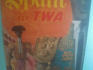 Vintage Travel Poster TWA SPAIN Nevid 1950s 1960s Plane Airport Rare 3