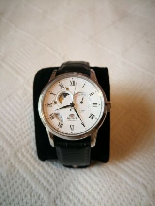 Orient Fet0t002s Sun And Moon Version 2 Automatic White Dial Black Leather Watch