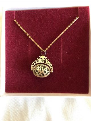 Vintage 9ct Gold Swivel Pendant.  Moonstone.  “i Love You Mum”. ,  Chain