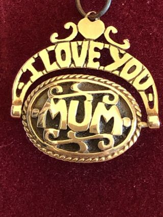Vintage 9ct Gold Swivel Pendant.  Moonstone.  “I Love You Mum”. ,  Chain 2