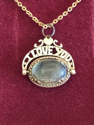 Vintage 9ct Gold Swivel Pendant.  Moonstone.  “I Love You Mum”. ,  Chain 3