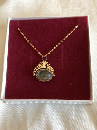 Vintage 9ct Gold Swivel Pendant.  Moonstone.  “I Love You Mum”. ,  Chain 4