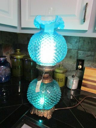 Lamp Light Fenton Glass Hobnail Blue Gone With The Wind Rare Victorian Nouveau 2