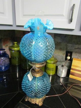Lamp Light Fenton Glass Hobnail Blue Gone With The Wind Rare Victorian Nouveau 3