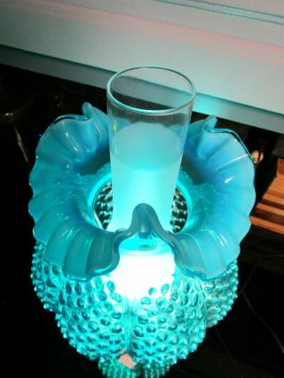 Lamp Light Fenton Glass Hobnail Blue Gone With The Wind Rare Victorian Nouveau 5