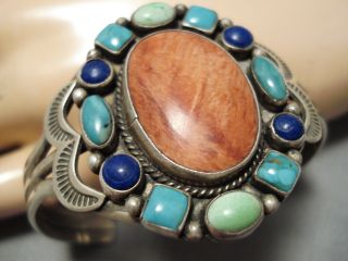 Rare Leonard Platero Vintage Navajo Domed Spiny Oyster Sterling Silver Bracelet