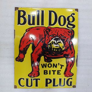 Bull Dog Cut Plug 14 X 18 Inches Vintage Enamel Sign