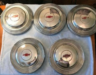 Vtg 1966 Chevy Chevrolet Impala Dog Dish Hub Caps Chrome Red Set Of 5