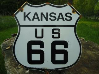 Vintage Old Kansas U.  S.  Route 66 Porcelain Road Sign