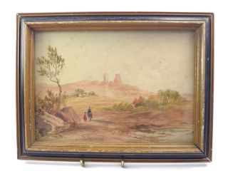 Antique 19th Century English School Watercolour Painting Extensive Landscape