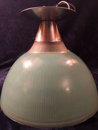 Vintage Industrial 1940s 14 " Holophane Lobay Factory Ceiling Light Fixture Green