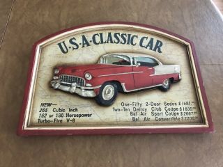 Vintage Red Chevy Bel Air 1955 Usa Classic Car Wood Sign