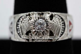 Vintage Masonic 14k White Gold 32nd Degree Scottish Rite 1/4ct Diamond Ring
