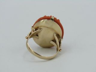 Vintage 14k Yellow Gold Floral Rose Carved Faux Coral Ring Size 6 4