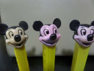 3 Pez Rare Vintage Disney Mickey Mouse Diecut Face 3 Colors Faces No Feet