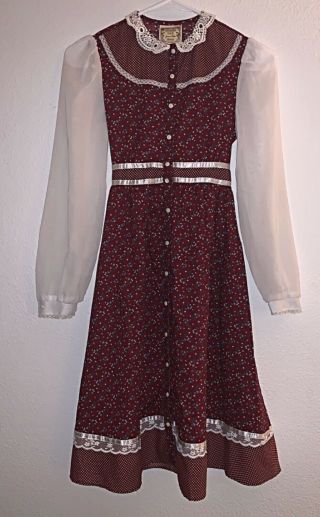Vintage Gunne Sax Dress Girls Size 14 Cotton Prairie Dress Victorian Lace Boho