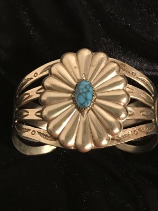 Vintage Native American Sterling & Turquoise Cuff Bracelet.  Bell Trading Co.