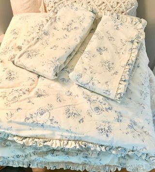 Rare Ralph Lauren Home Fairdale Blue Floral 3pc Full/queen Comforter Set Euc