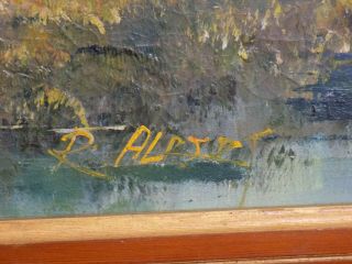 Great Vintage Framed R ALBERT Oil Painting Mallard Ducks Flying Over Landscape 6
