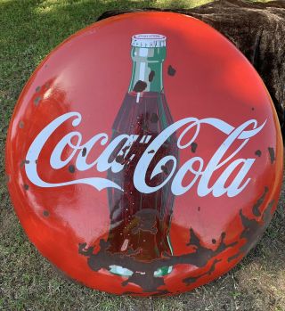 Vintage Porcelain Coca Cola 36 " Button Sign / Coke / Soda 50’s