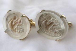 Carved Clear Glass Oval Vintage Women 