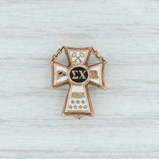 Sigma Chi Cross Badge - 10k Yellow Gold Fraternity Pin Vintage Greek Society