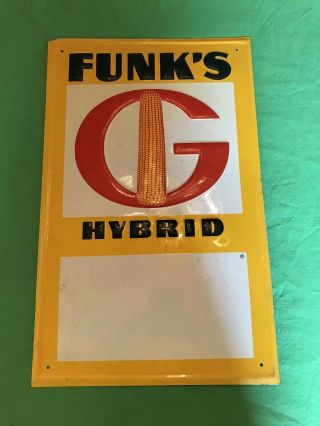 Vintage Nos 10”x16” Funks G.  Hybrid Seed Corn Field Metal Farm Sign