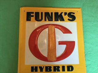 Vintage NOS 10”x16” Funks G.  Hybrid Seed Corn Field Metal Farm Sign 2