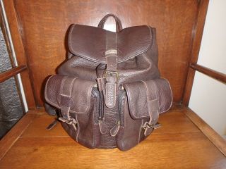 Vtg L.  L.  Bean Leather Backpack Rucksack Brown Pebbled Heavy Duty Ex