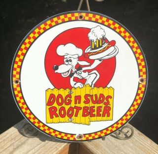 Vintage Dog N Suds Porcelain Dealership Sign,  Pump Plate,  Motor