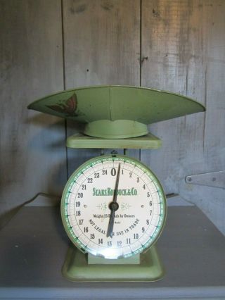 Vintage Sears Roebuck & Co Kitchen Scale 25 Pound Tray Bowl Retro Green