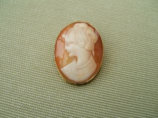 Vintage 9ct Gold Mounted Carved Shell Cameo Brooch Or Pendant.  Hallmarked.