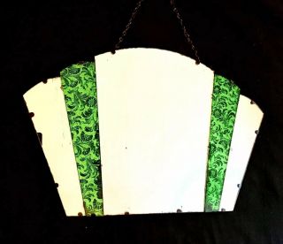 Art Deco Vintage Frameless Green Tinted 5 Panel Fan Mirror Foxed 1930s 51cm m206 4