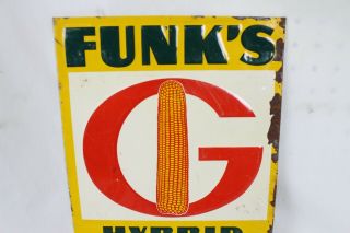 Funk ' s G Hybrid Seed Corn Metal Sign Vintage Yellow Red Black Embossed 7