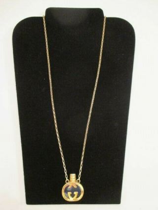 Vintage Gucci Italy Perfume Bottle On Goldtone Chain Necklace