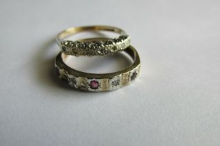Two Vintage Diamond And Garnet Rings 9ct Yellow Gold Gold Size Usa 6 1/5 Uk N