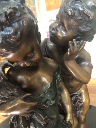 Vintage French Bronze Sculpture Figure Young Boy & Girl Signed August Moreau 10