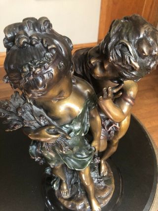 Vintage French Bronze Sculpture Figure Young Boy & Girl Signed August Moreau 2