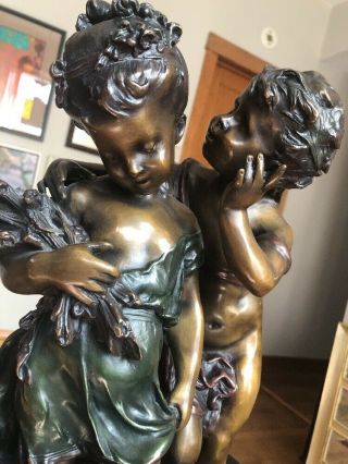 Vintage French Bronze Sculpture Figure Young Boy & Girl Signed August Moreau 3
