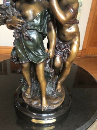 Vintage French Bronze Sculpture Figure Young Boy & Girl Signed August Moreau 4