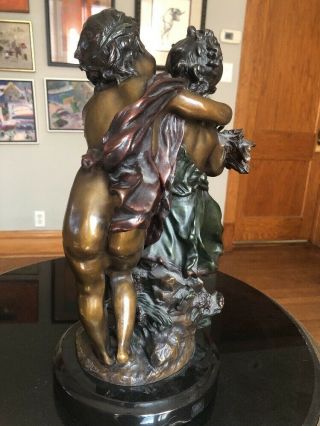 Vintage French Bronze Sculpture Figure Young Boy & Girl Signed August Moreau 6