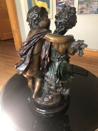 Vintage French Bronze Sculpture Figure Young Boy & Girl Signed August Moreau 7