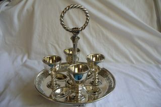 Antique / Vintage Walker & Hall Silver Plated 4 Egg Cup Set With Stand.