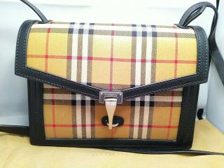 Authentic Burberry The Small Vintage Check And Leather Crossbody Bag Black