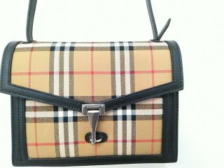AUTHENTIC BURBERRY The Small Vintage Check and Leather Crossbody Bag Black 2