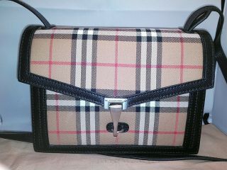 AUTHENTIC BURBERRY The Small Vintage Check and Leather Crossbody Bag Black 3