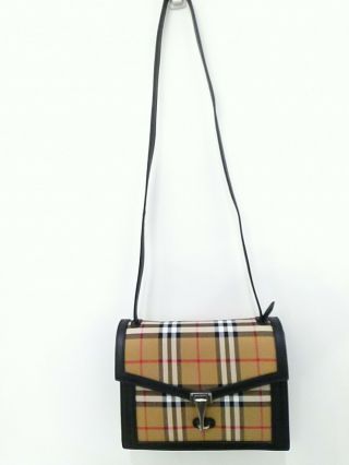 AUTHENTIC BURBERRY The Small Vintage Check and Leather Crossbody Bag Black 4