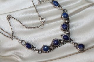 Vintage Sterling Silver 925 & Lapis Lazuli Pendant Drop Necklace